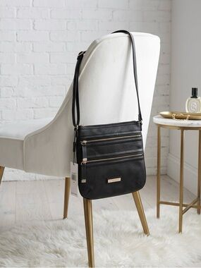 Calvin Klein Black Leather Crossbody with Front Zip Pockets